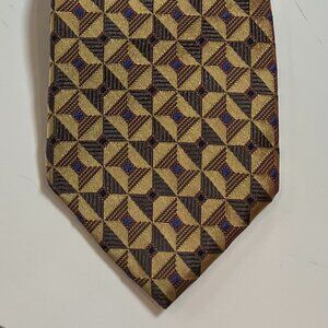 Necktie XMI for Nordstrom Tan Base Geometric Silk W=3 3/4" L=59"